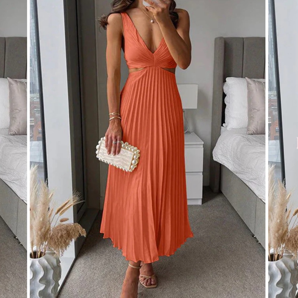 Elegant Orange Sleeveless Dress